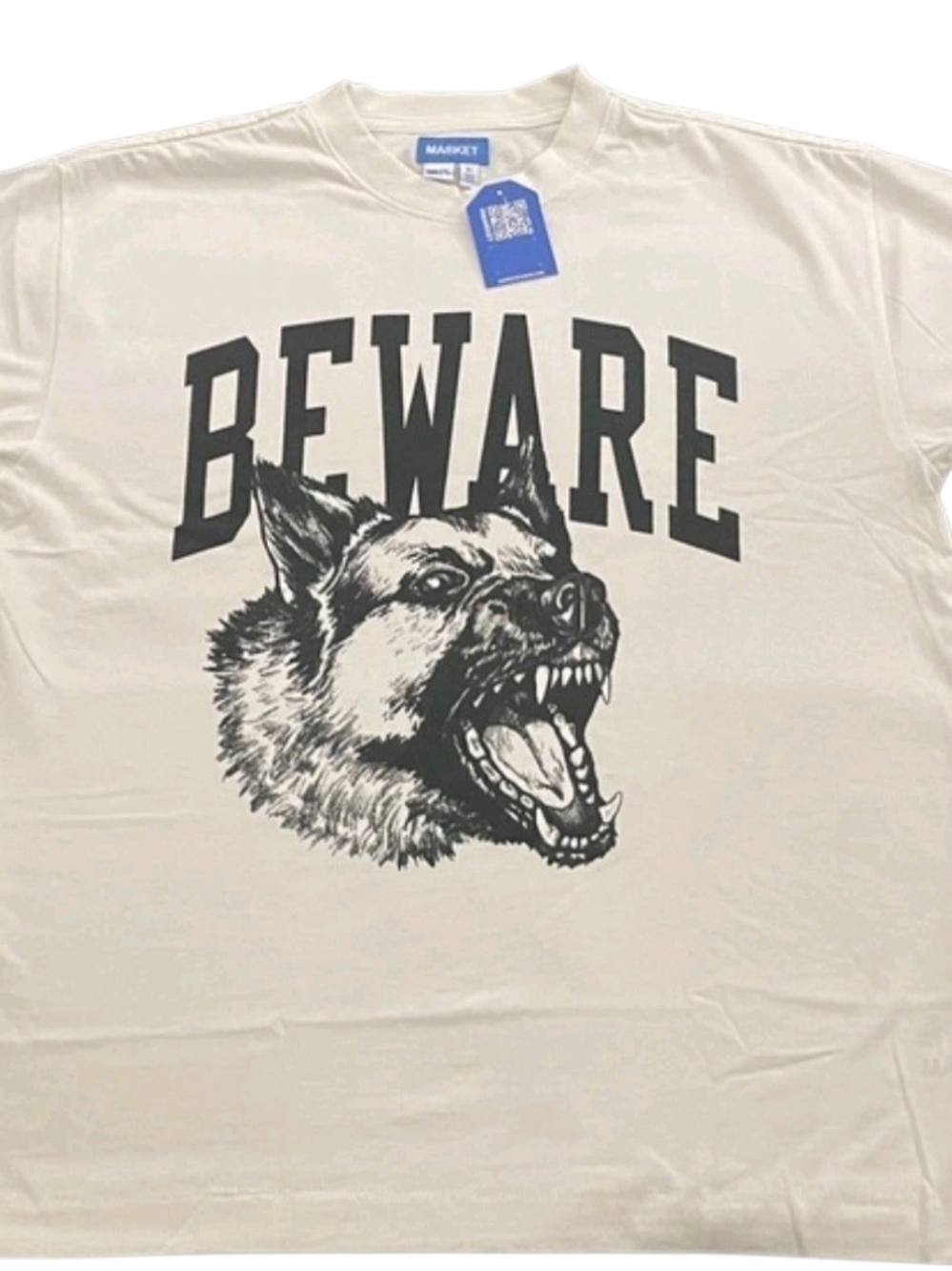 MARKET 'BEWARE' Graphic Tee in White with Black Print XL
